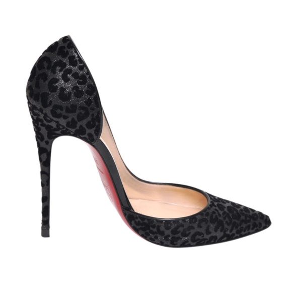 CHRISTIAN LOUBOUTIN Black Pumps D'Orsay IRIZA Leopard Velvet Fabric 37.5 $800 - Picture 2 of 16